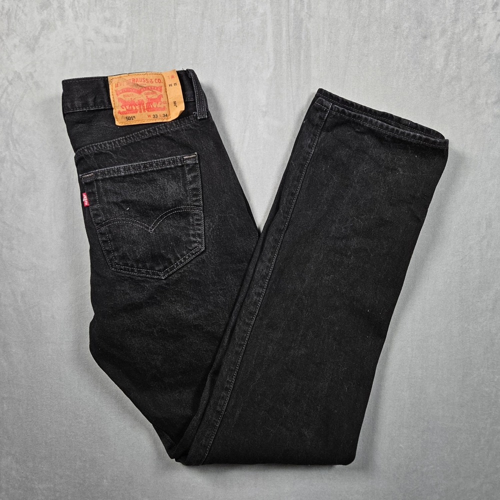 Levi's 501 Jeans Mens 33x34 Black‎ Distressed Original Fit Button Fly Denim